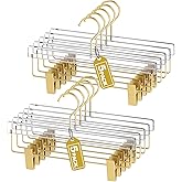 Acrylic Gold Pants Hangers with Adjustable Clips 10 Pack, Non-Slip Skirt Hanger for Women, Heavy Duty Space-Saving Clothes Organizer for Trousers, Coats, Jeans, Adults & Kids