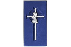 Feishiong Silver Baby Wall Cross Baptism Gifts for girl,Praying Girl Plaque Wall Decor Cross，Great for Baptism Perfect First 