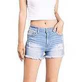 Wax Jeans Women's Juniors Classic High Rise Stretchy Distressed Shorts
