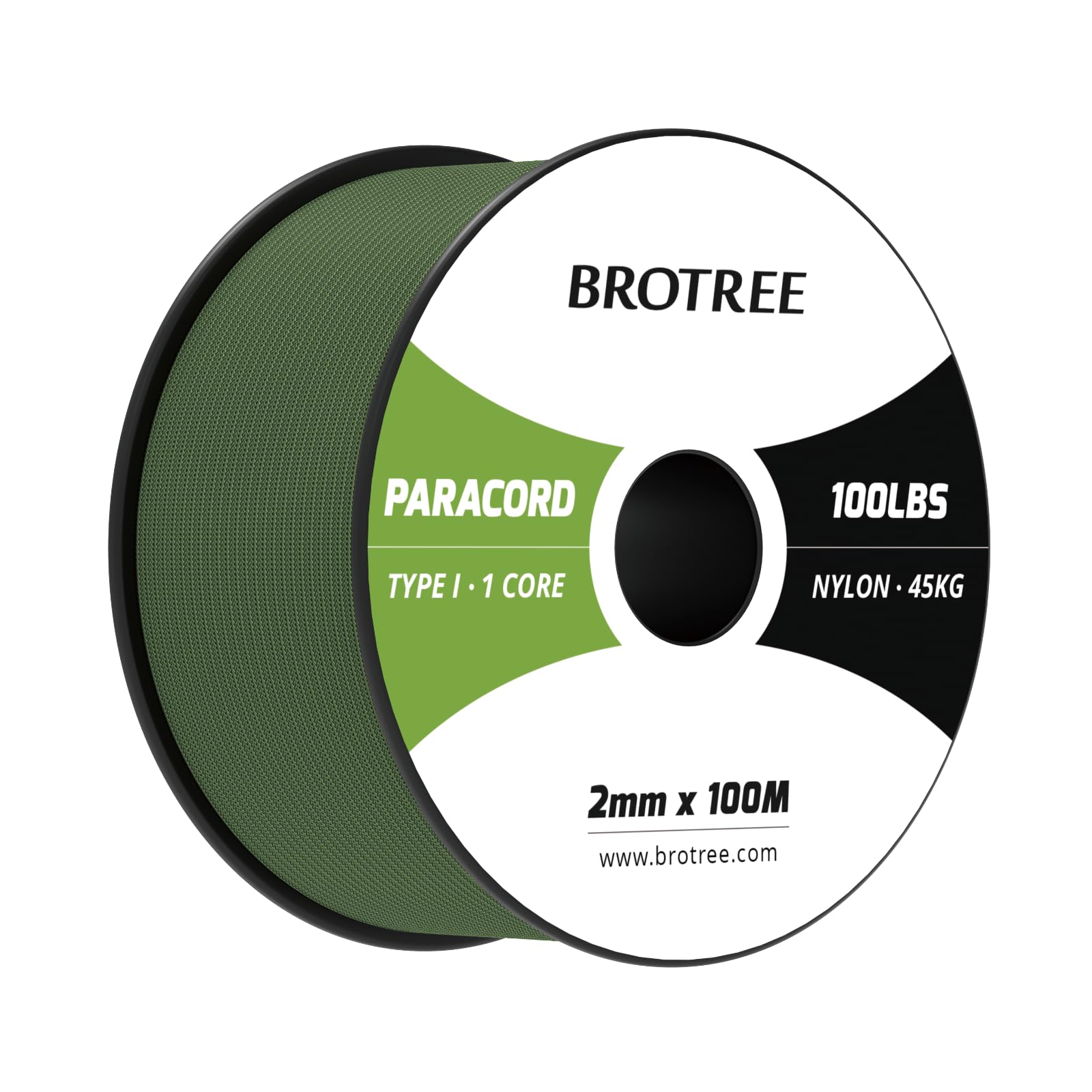 Brotree Paracord 2mm 100M 100% Nylon Rope 1 Strand Parachute Cord for Outdoor, Craft, DIY - 45kg Breaking Load (Forest Green)