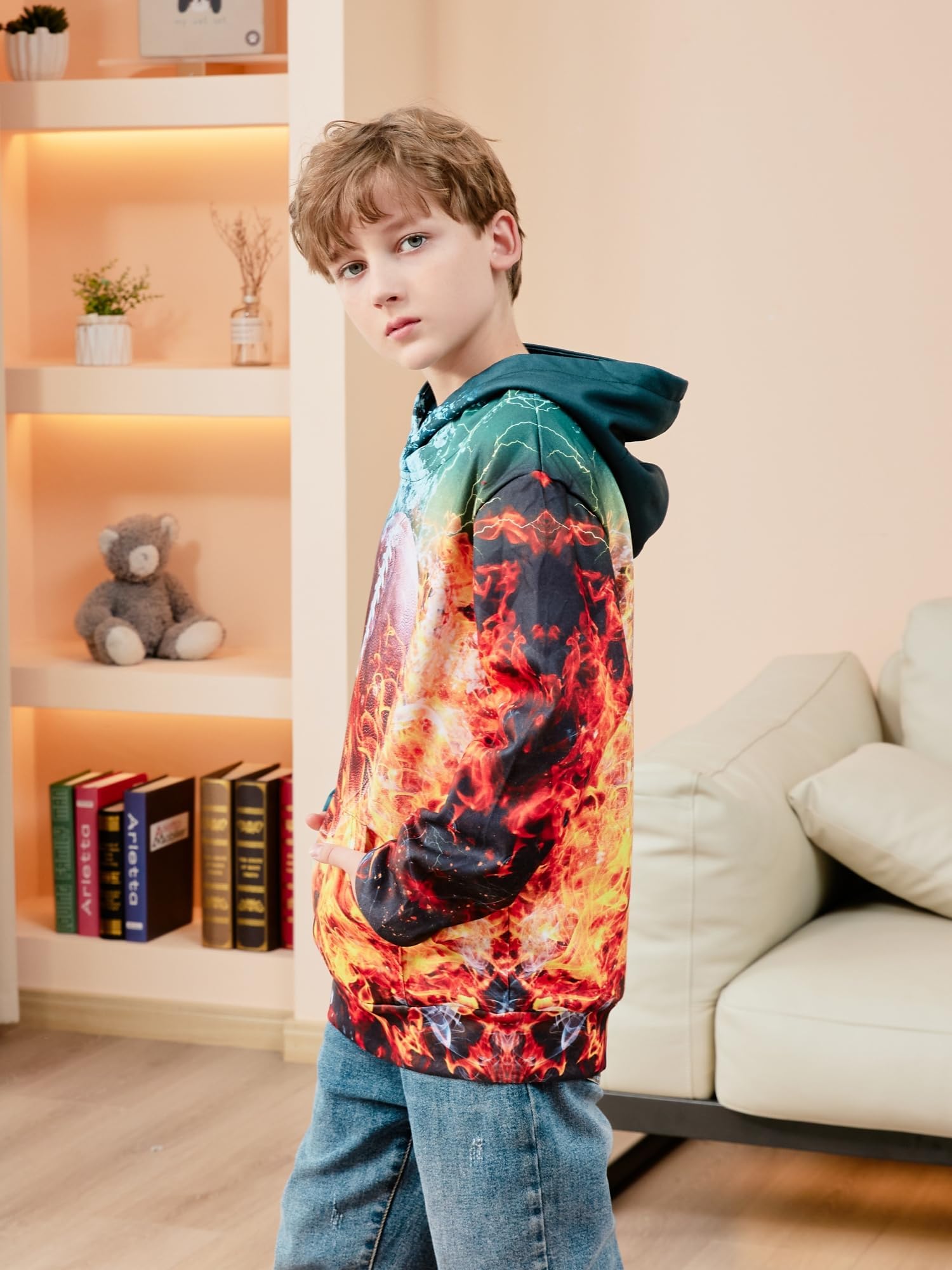 Idgreatim Kids 3D Graphic Pullover Hoodies Warm Thick Hooded Sweatshirt for Boys Girls 6-16 Years