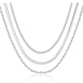 Pancert Layered Necklace for Women,14K Gold/Silver Plated Herringbone Necklace Choker Multilayer Snake Paperclip Cuba Figaro Box Chain Accessories Set Non Tarnish Jewelry Gift for Women