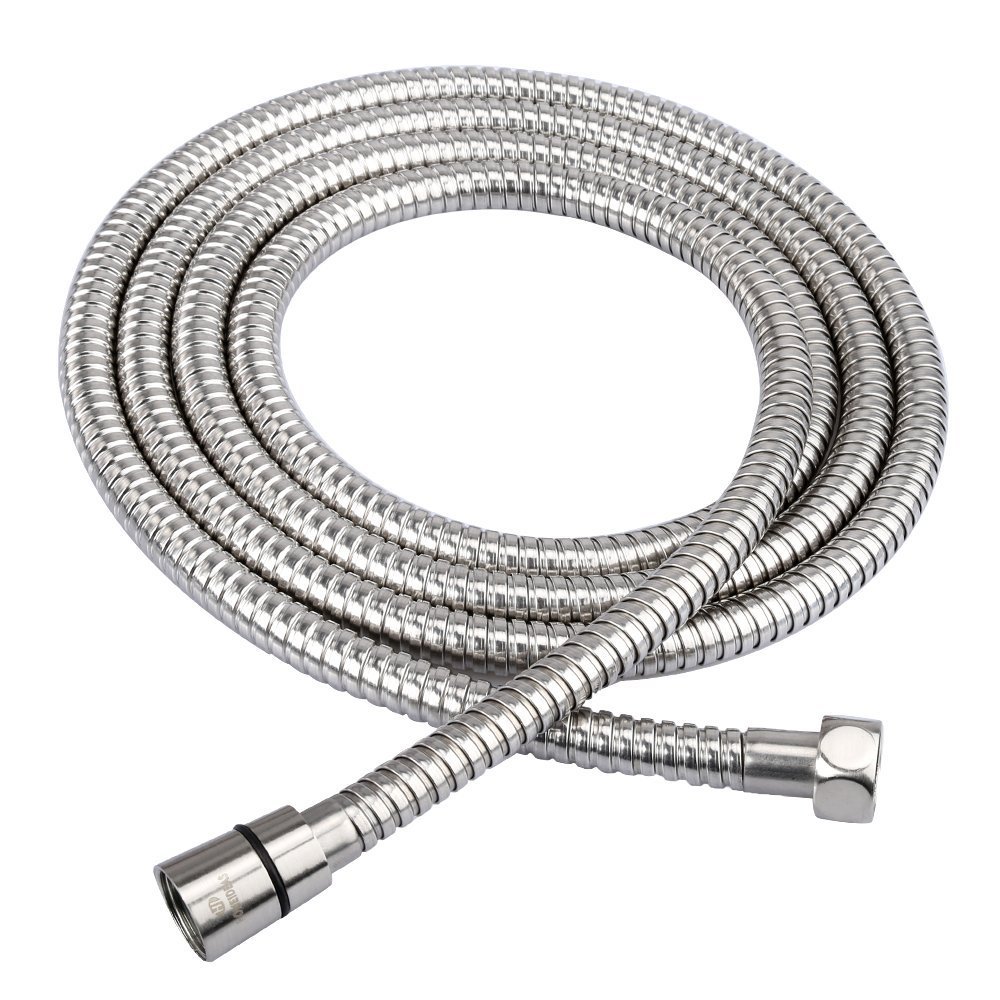 HOMEIDEAS 2.5m/98 Anti-Kink Leakproof Stainless Steel Shower Hose, with Solid Brass Connector & 2 Washers, Polished Chrome