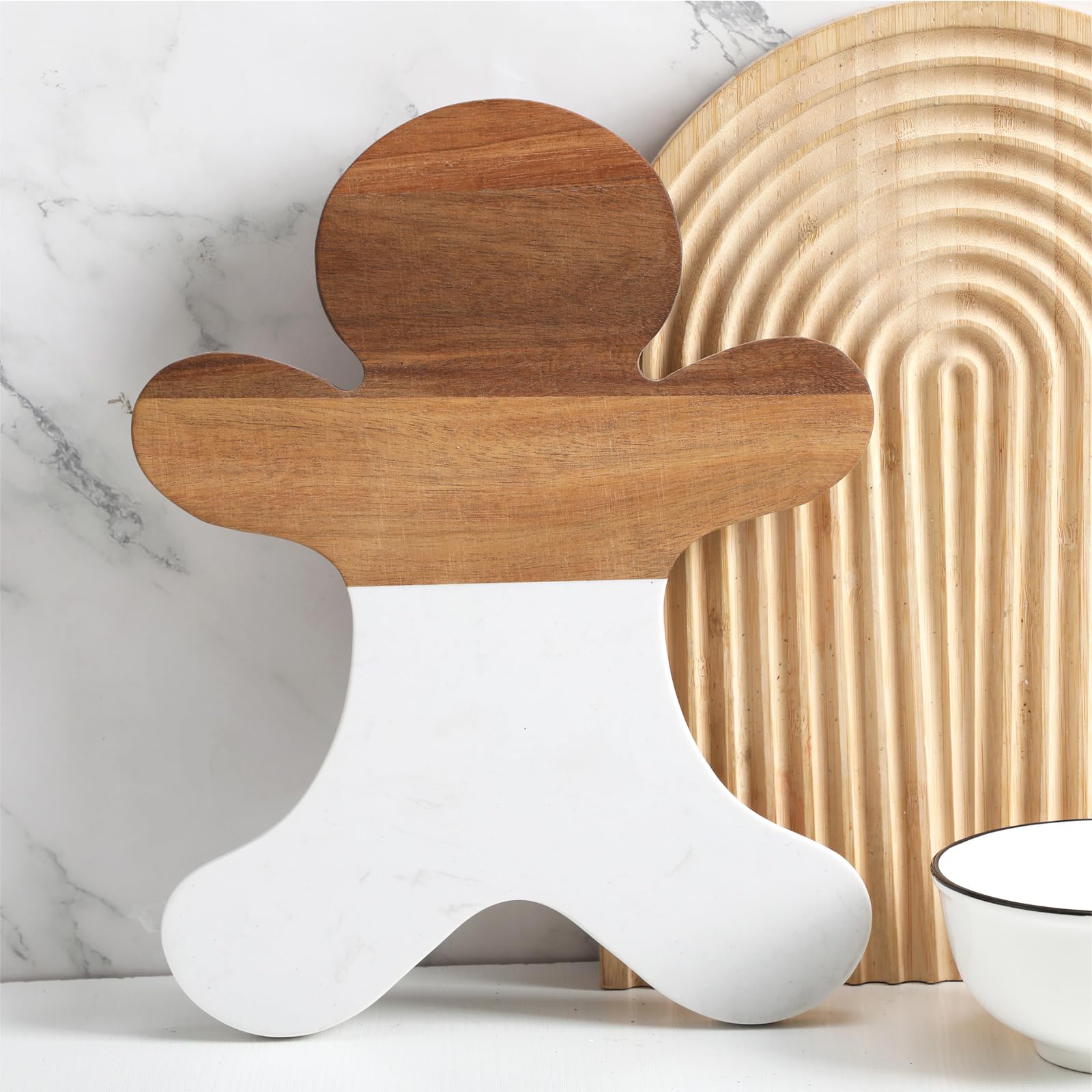 Photo 1 of Reallnaive Christmas Gingerbread Man Marble Cheese Board Charcuterie Cutting Tray Marble Serving Decorative for Decoration Charcuterie Kitchen