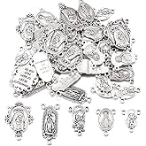 YionZian 40Pcs Rosary Centerpiece Parts Virgen De Guadalupe Charms Alloy Religious Jesus Maria Our Lady Links Connector Charm Pendant for Diy Jewelry Making Supplies