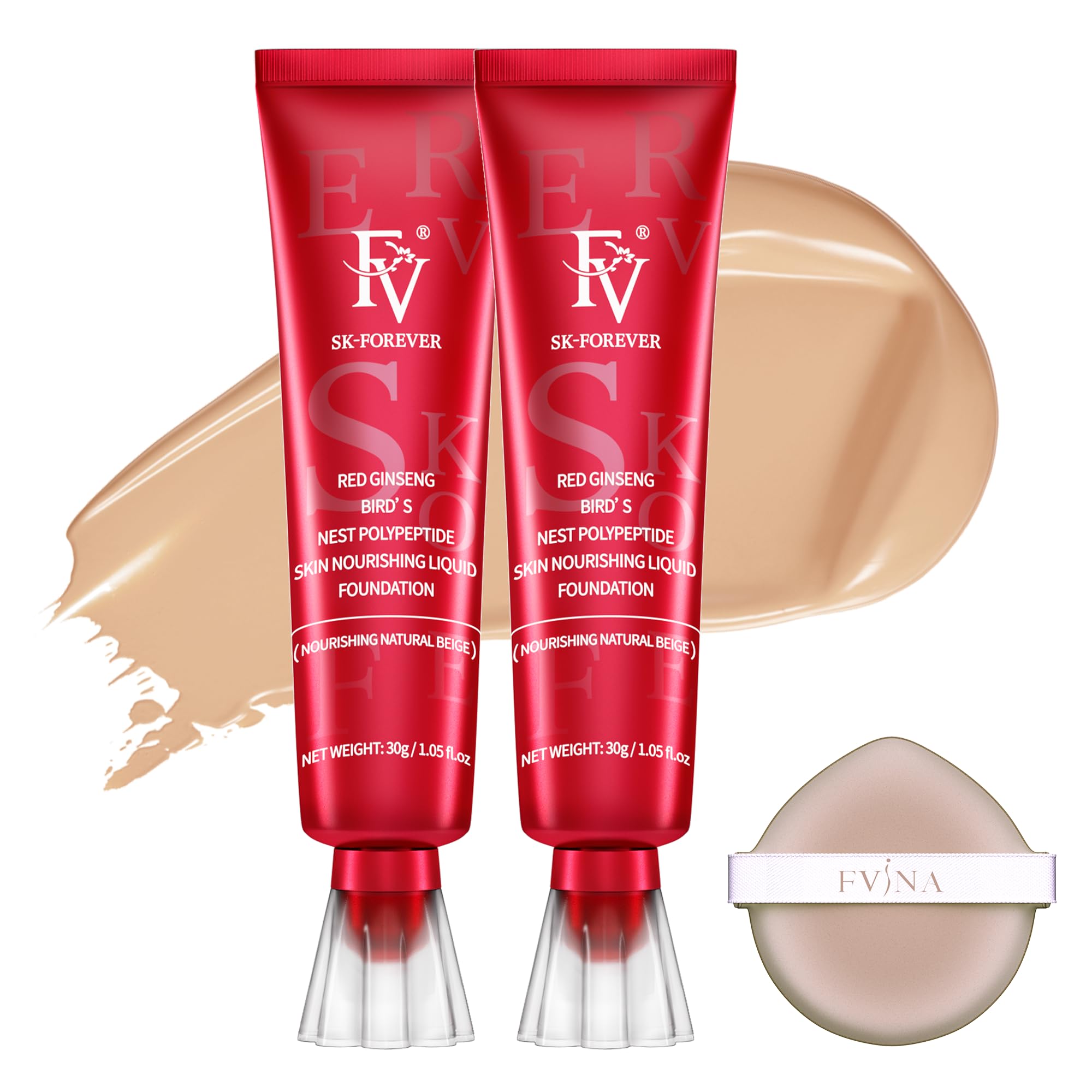 FV 2pcs Nourishing Foundation, Hydrating Formula, Lightweight & Natural Finish, Longwear & Waterproof, Medium Coverage Foundation for Dry/Combination Skin, 30g, Beige