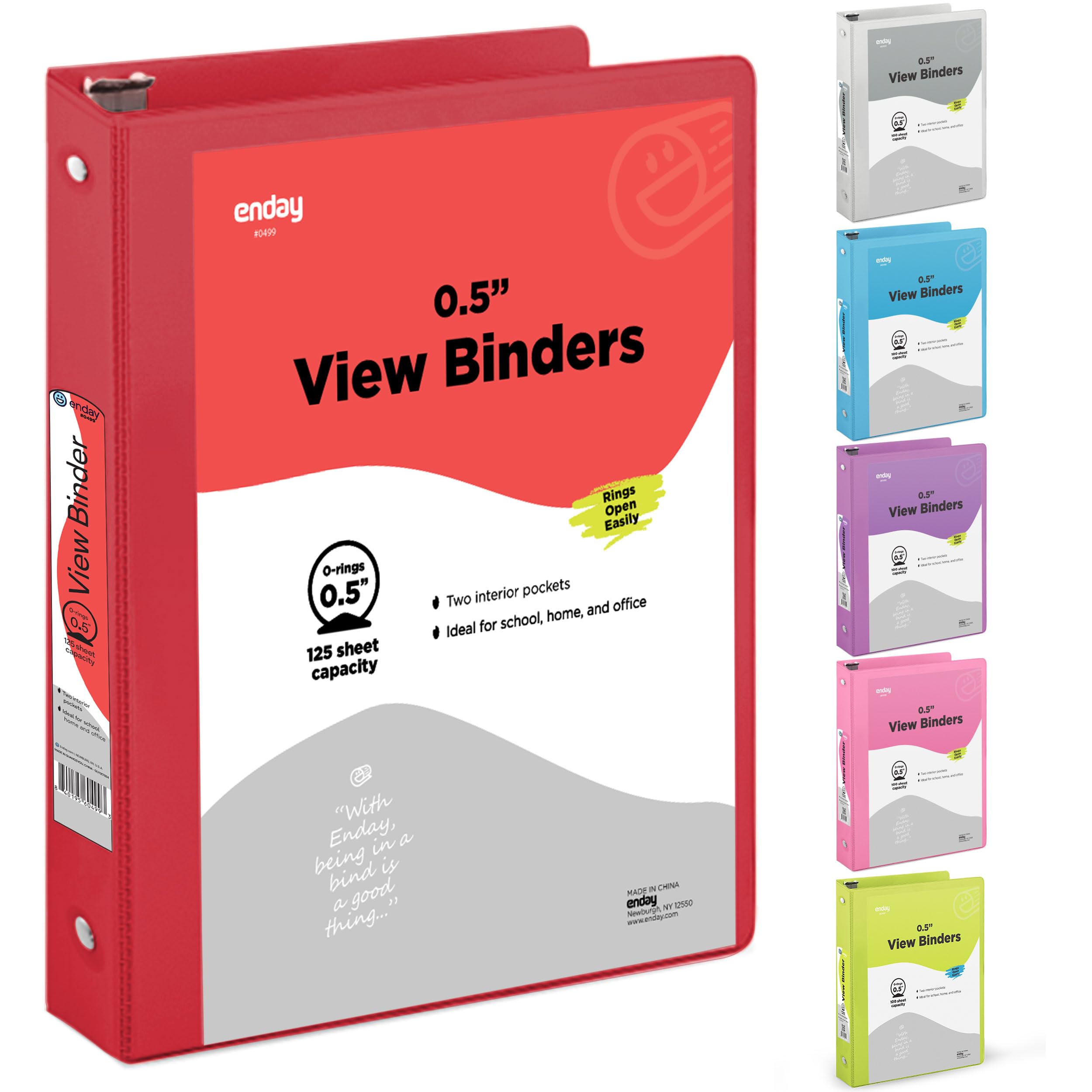 Photo 1 of ½ Inch 3 Ring Binder .5 inch Red Clear View Cover with 2 Inside Pockets, Colored School Supplies Office and Home Binders – by Enday