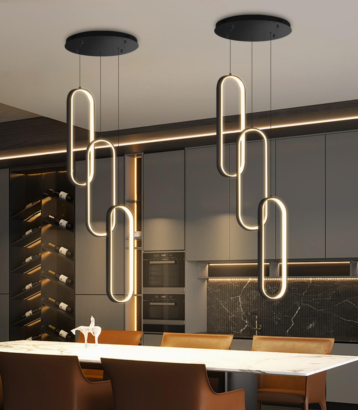 Photo 1 of dolria Modern Ring Chandelier LED Dimmable Ceiling Light for Kitchen Island Living Room Staircaes Dining Room Black