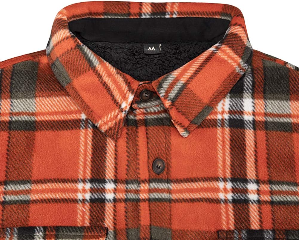 Men's Warm Sherpa Lined Fleece Plaid Flannel Shirt Jacket(All Sherpa Fleece Lined): Clothing