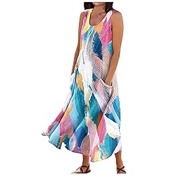 Sundresses for Women Cotton Linen Sleeveless Casual
