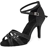 GYUBL Latin Ballroom Dance Shoes for Women Salsa Dance Heels Suede Sole Open Toe Bachata Parties Wedding Performance Professional 3 1/3 inch Dancing Heels