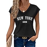 Women Graphic Tees Shirt Print V Neck Cap Sleeve Casual T Summer Tops