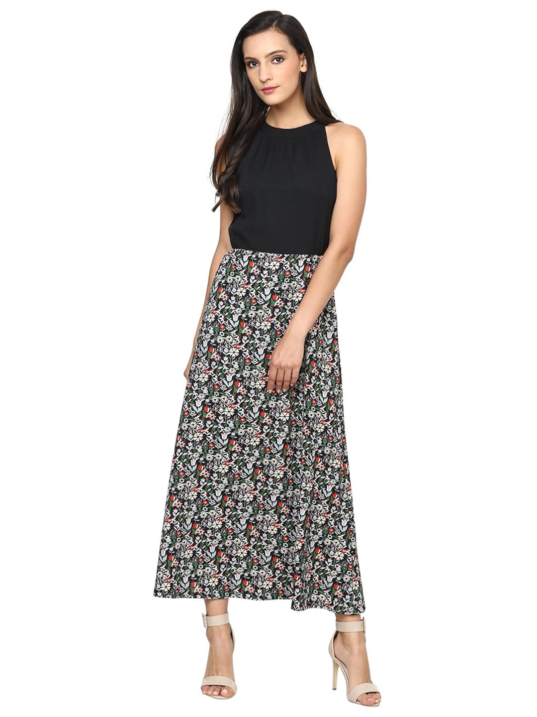 the gud look women's flower print halter neck long maxi dress