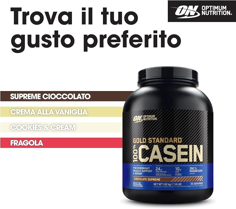 Gold Standard 100% Proteine Caseina in Polvere, Gusto Cioccolato Supreme, 1.82kg, 55 Porzioni