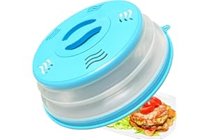 XGHJ Microwave Splatter Cover Vented for Food, Splatter Guard & Colander Kitchen Gadget for Fruit Vegetables Microwave Plate Cover with Hook Hole,Dishwasher-Safe,BPA-Free Silicone & Plastic (Blue)