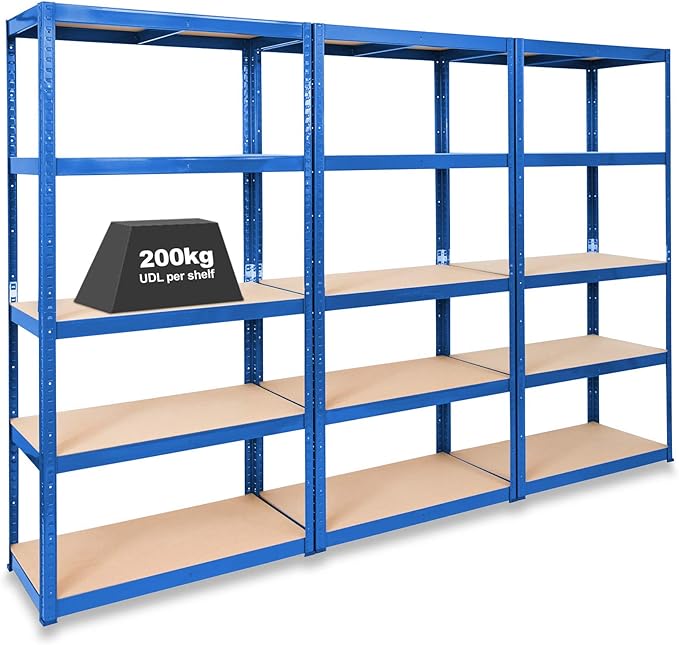 Pack of 3 Extra Deep STORALEX® Garage Racking Units Blue 600mm Deep