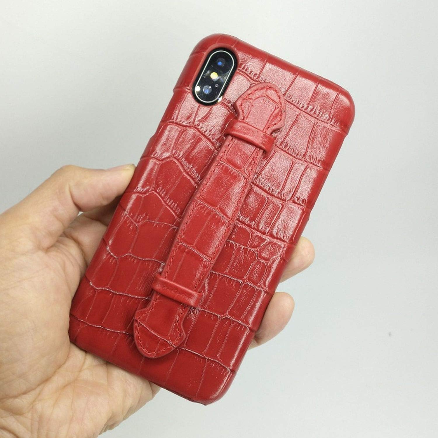 Leather Hand Strap Holder Case for iPhone X Xs Max Xr 7 8 Plus Phone Luxury Crocodile Ultra Thin Slim Hard Cover,Red,for iPhone Xs Max