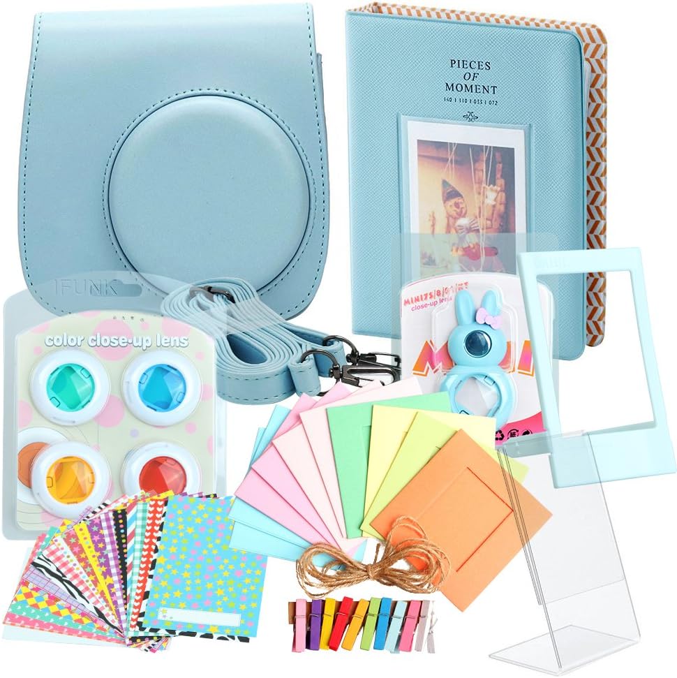 Minoniso Fujifilm Instax Mini 8 Camera Accessory Set Bundle with Camera Case, Book Album, Color Lens Set, Selfie Lens, Wall Hanging Frames, Film Frame and Stickers