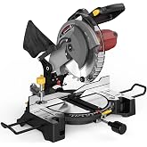 Marvtool 10-inch Compound Miter Saw, 5000RPM, 15 Amp, Single Bevel 0-45&deg; with Extension Table, 36T Blade, Power Saw for Metal, Plastic, Wood, Laminates