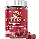Organic Beet Héāŗt Chews 1500mg, Nitric Oxide and Blood Préssũre Support, 5 IN 1 Beets Supplements w/ Grape Seed, L-Citrulline, Vitamin B6 & B12 for Energy & Circulation Support, 60 Chews, Sugar-Free