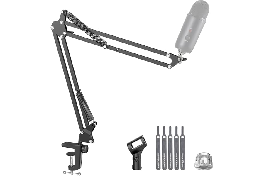 InnoGear Boom Arm Microphone Mic Stand for Blue Yeti HyperX QuadCast SoloCast Snowball Fifine Shure SM7B and Other Mic, Black