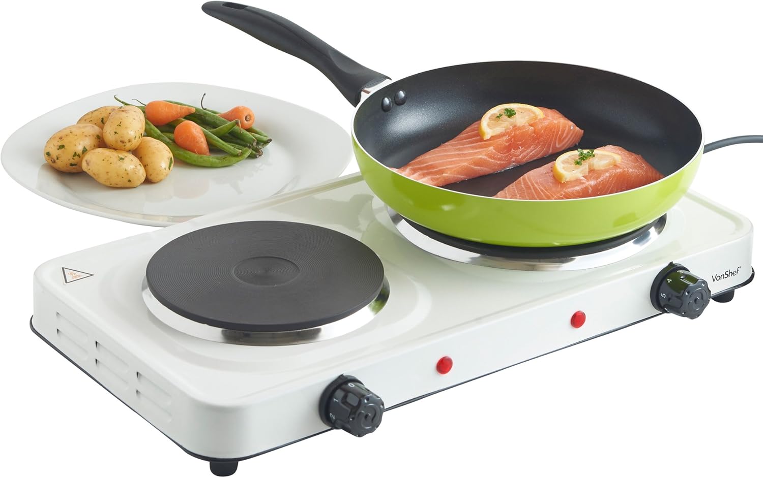 VonShef Compact Portable Double Hot Plate Table Top Hob in White 2500W