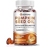 Pumpkin Seed Oil with Saw Palmetto Capsules, 3000mg/serving, 300/600 Softgels | Cold Pressed, Pure Virgin Oil, Essential Fatty Acids & Phytosterols | Supports Hair, Urinary, Bladder & Prostate Health
