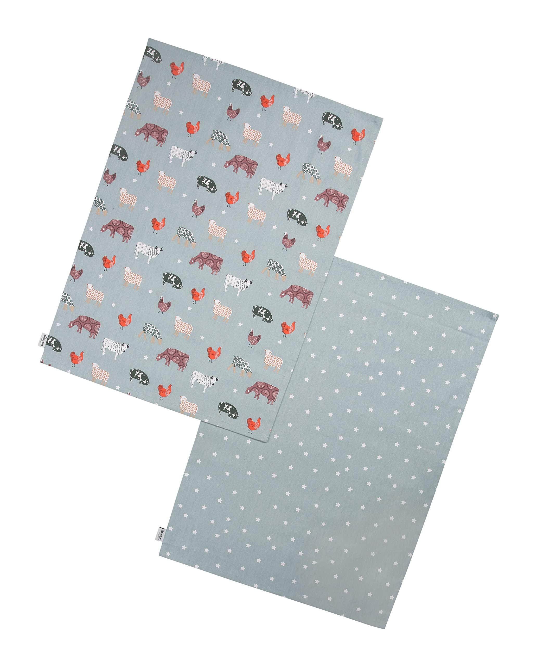 Dexam Farmyard Set of 2 Tea Towels, Blue