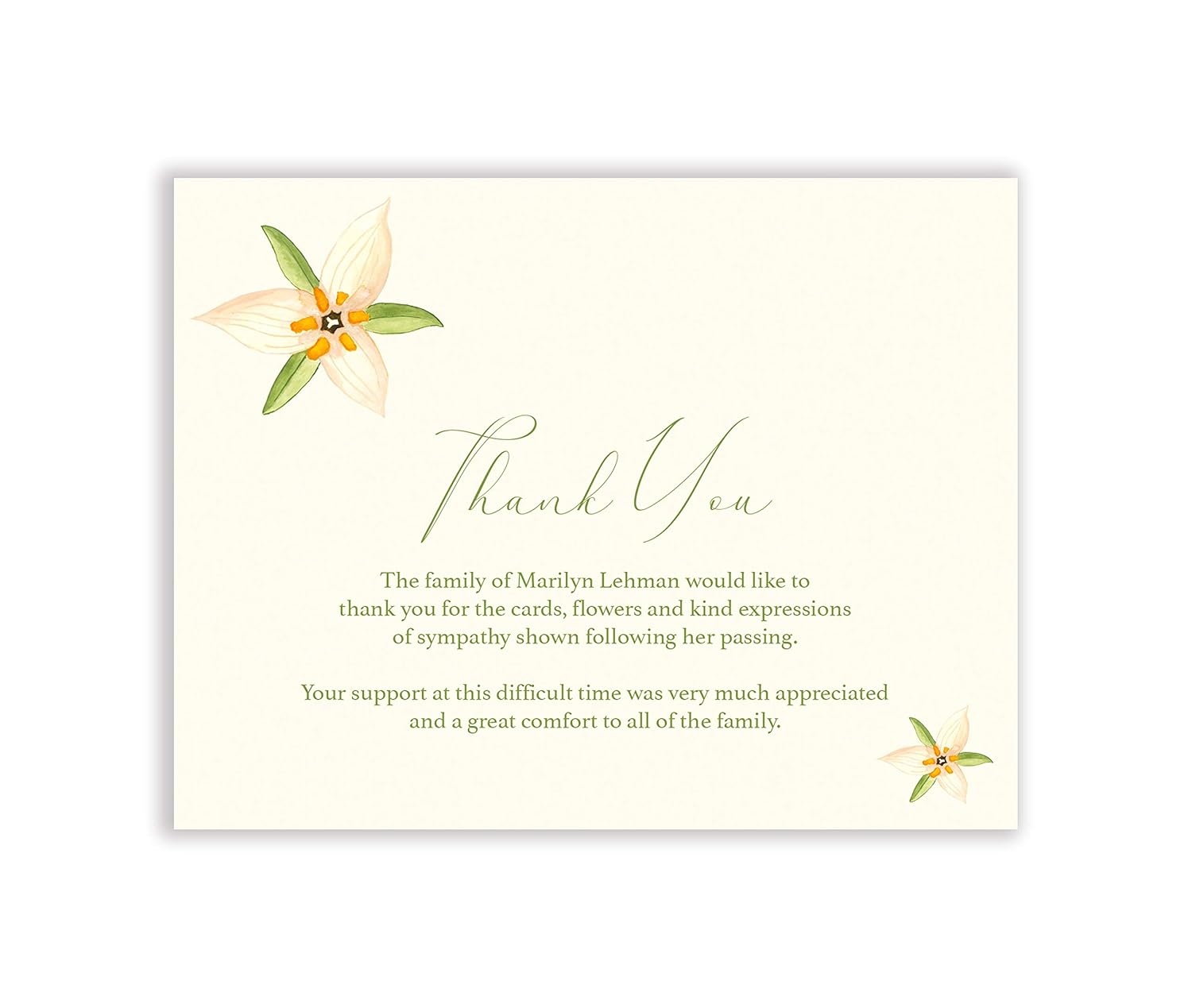 Sympathy Acknowledgement Cards, Funeral Thank You and