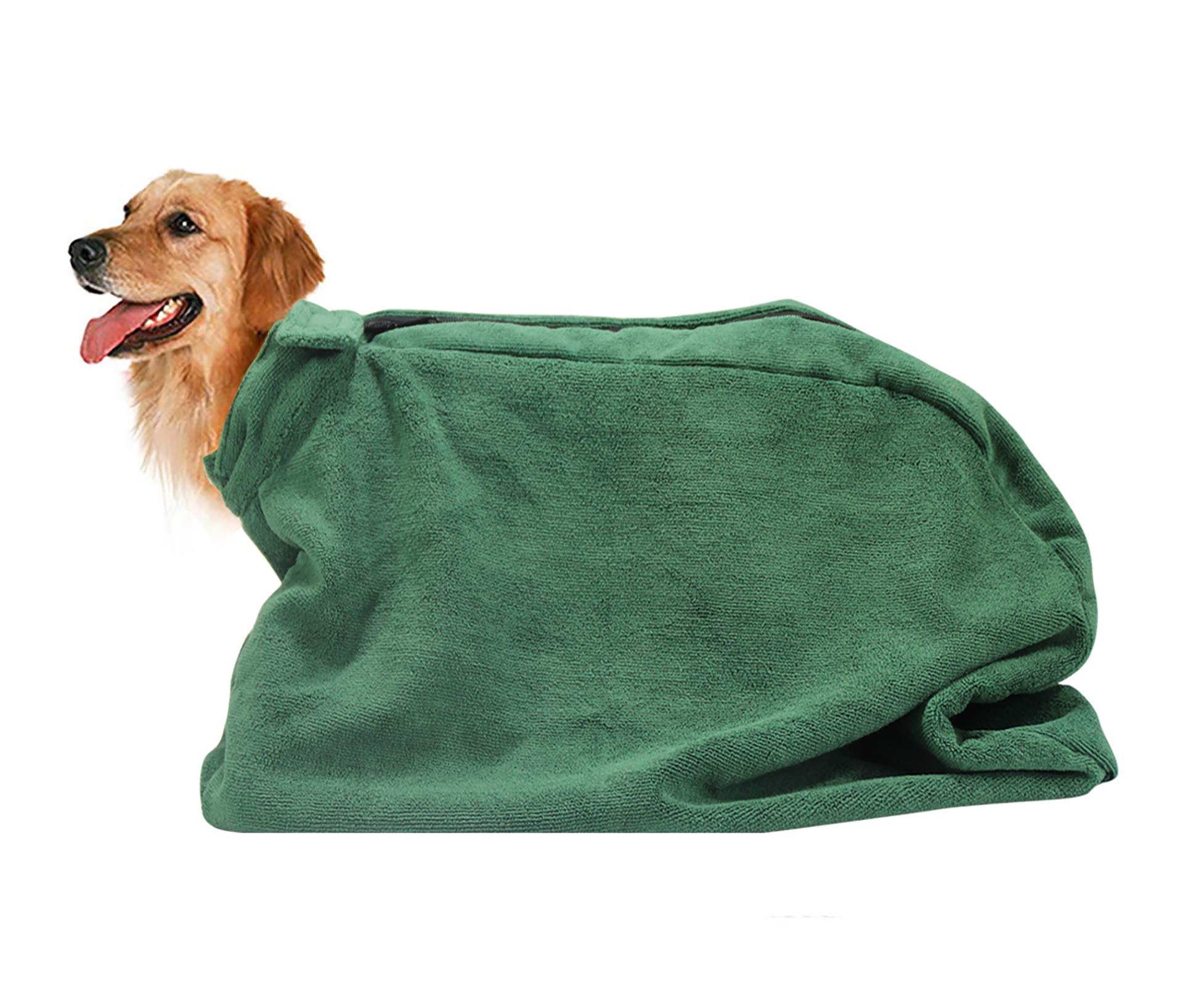 Geyecete Premium Microfiber dog towel bag Dog Drying Bag with Loop Neck Strap,dog bag towel for Large,Medium,Small Dogs-Green-L