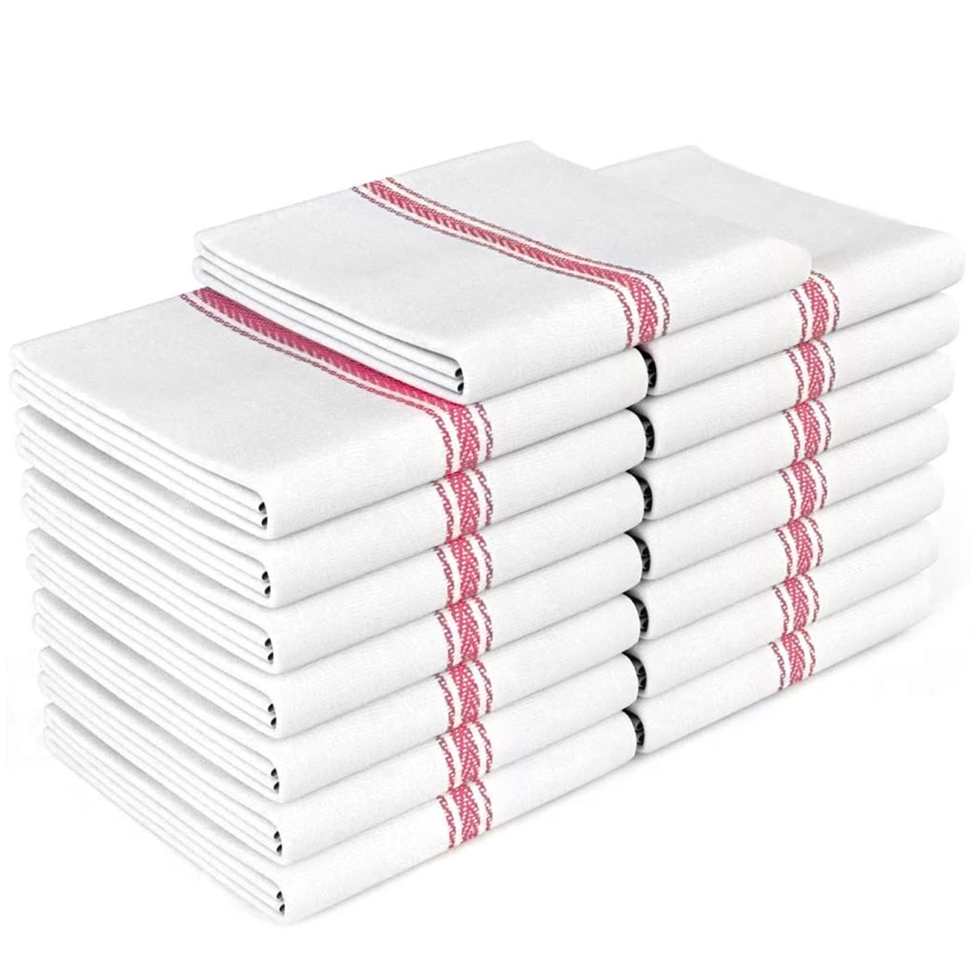 Zeppoli Tea Towel Set Kitchen Towels – 36 x 64 CM 100% Natural Cotton Dish Catering Towels - Soft and Absorbent Reusable Cleaning Cloths (White Red Striped) — image 1