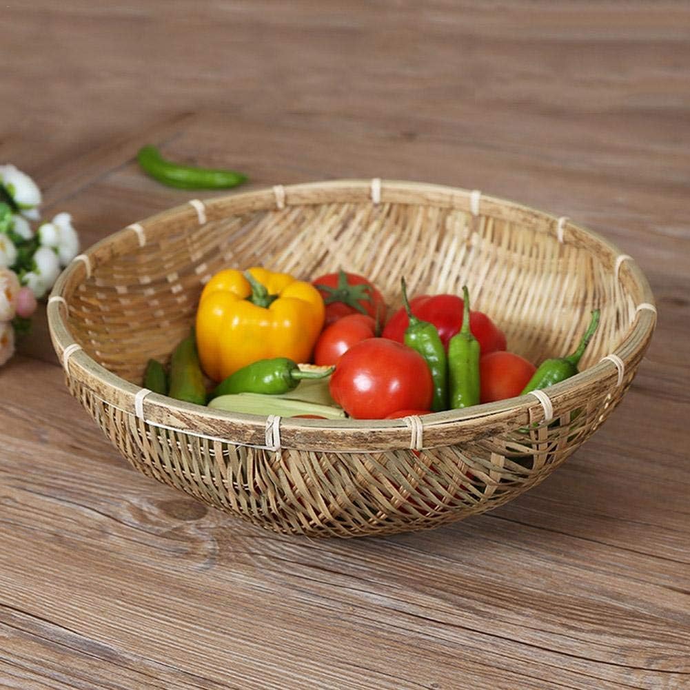 Natural Handmade Hand-Woven Bamboo Baskets Bread Basket Storage Hamper Trays for Fruits Vegetables Drain Basket Snack Food 1PCS