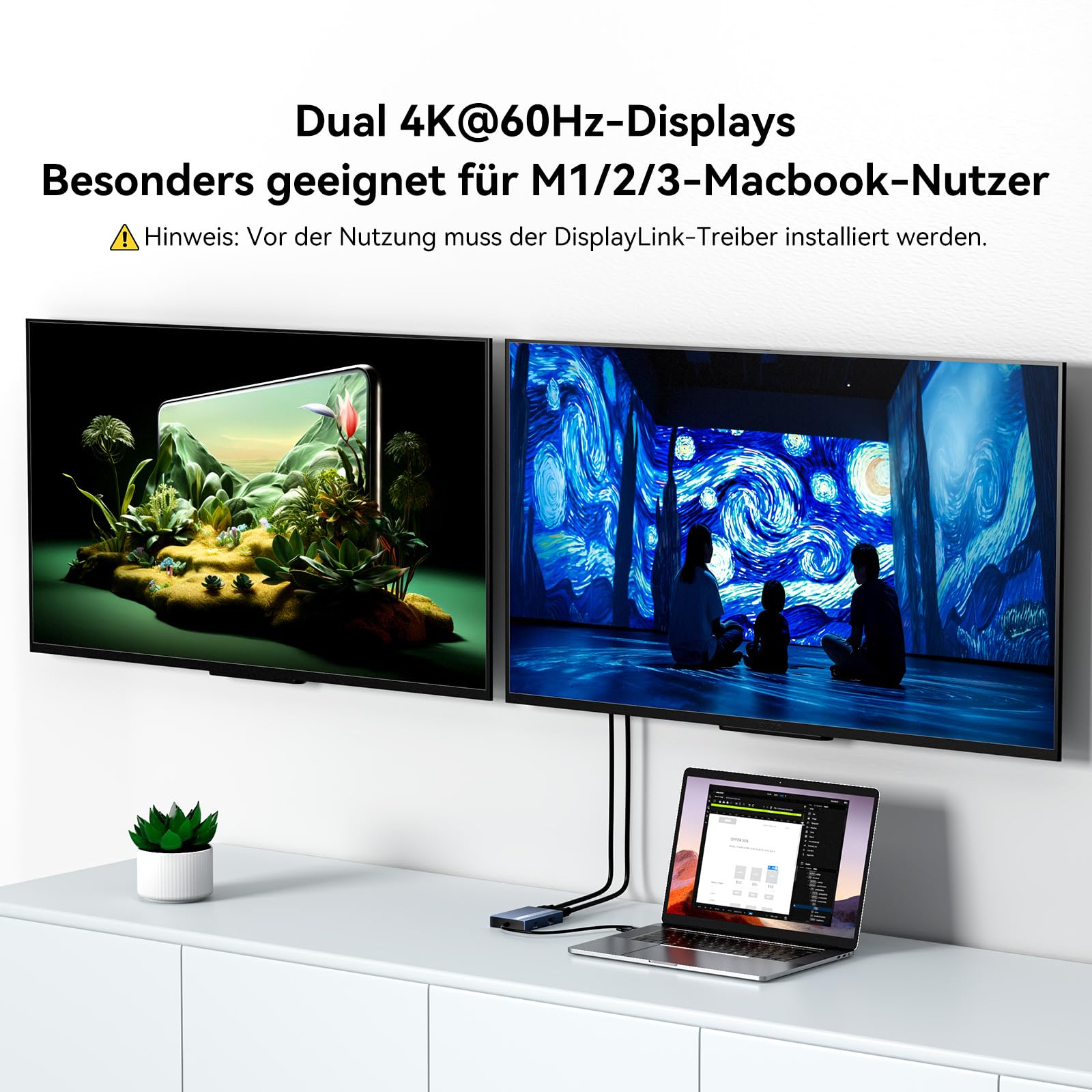 ACASIS USB C auf Dual HDMI DisplayLink Adapter, 4K@60Hz, 2 HDMI, 100W PD Charging, DisplayLink Docking Station für Mac M1/M2/M3/Windows,USB A/C auf Dual Monitor Adapter (Phantom Grey) 3