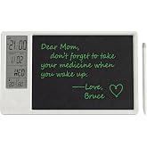 10-Inch Rechargeable LCD Calendar Notepad with Digital Clock Temperature and Humidity Display &ndash; Dual-Function Writing Tablet and Desktop Calendar with Stylus &ndash; Available in Black and White (White)