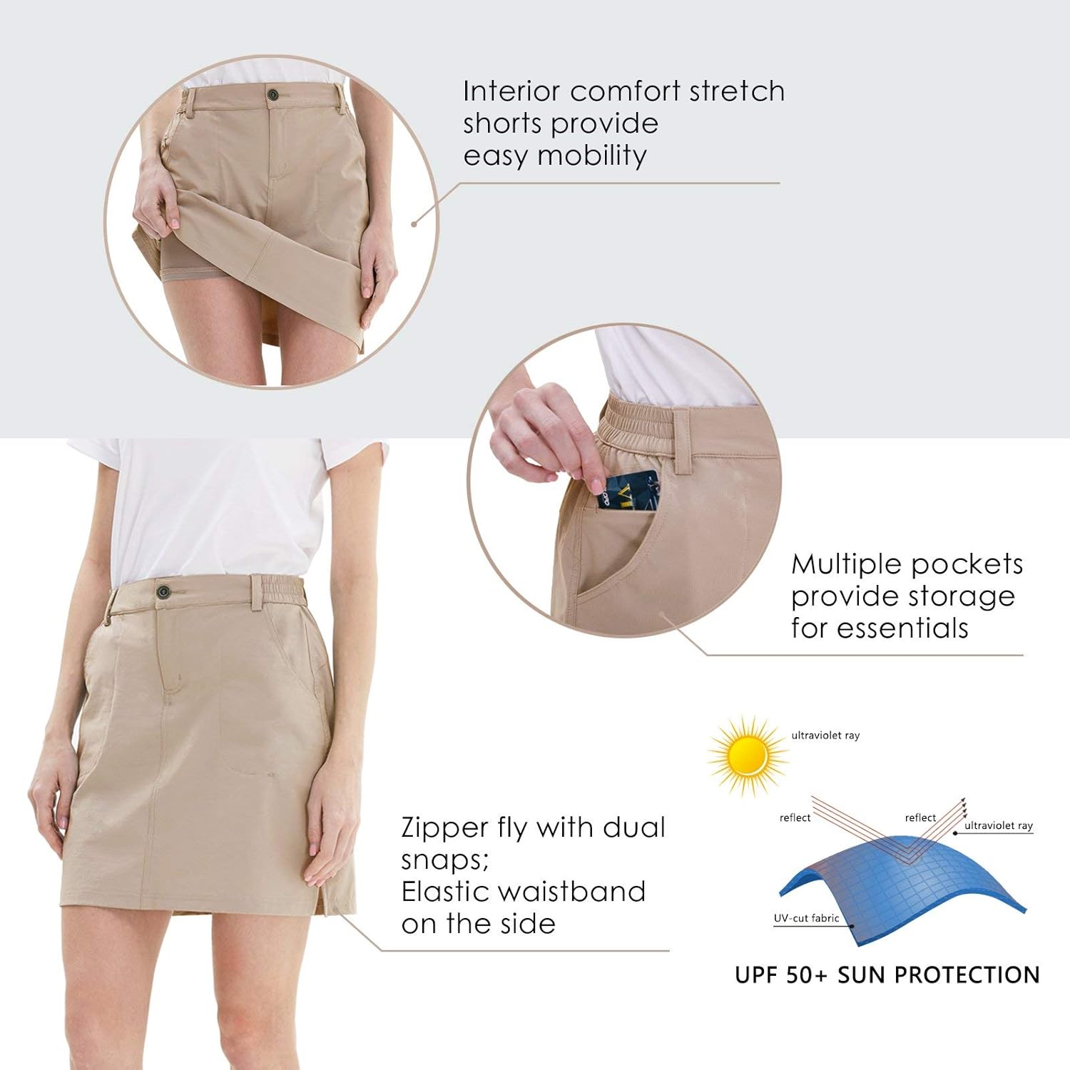 Willit Women's Outdoor Skort Golf Skort Casual Skort Skirt UPF 50+ Quick Dry Zip Pockets Active Hiking: Clothing