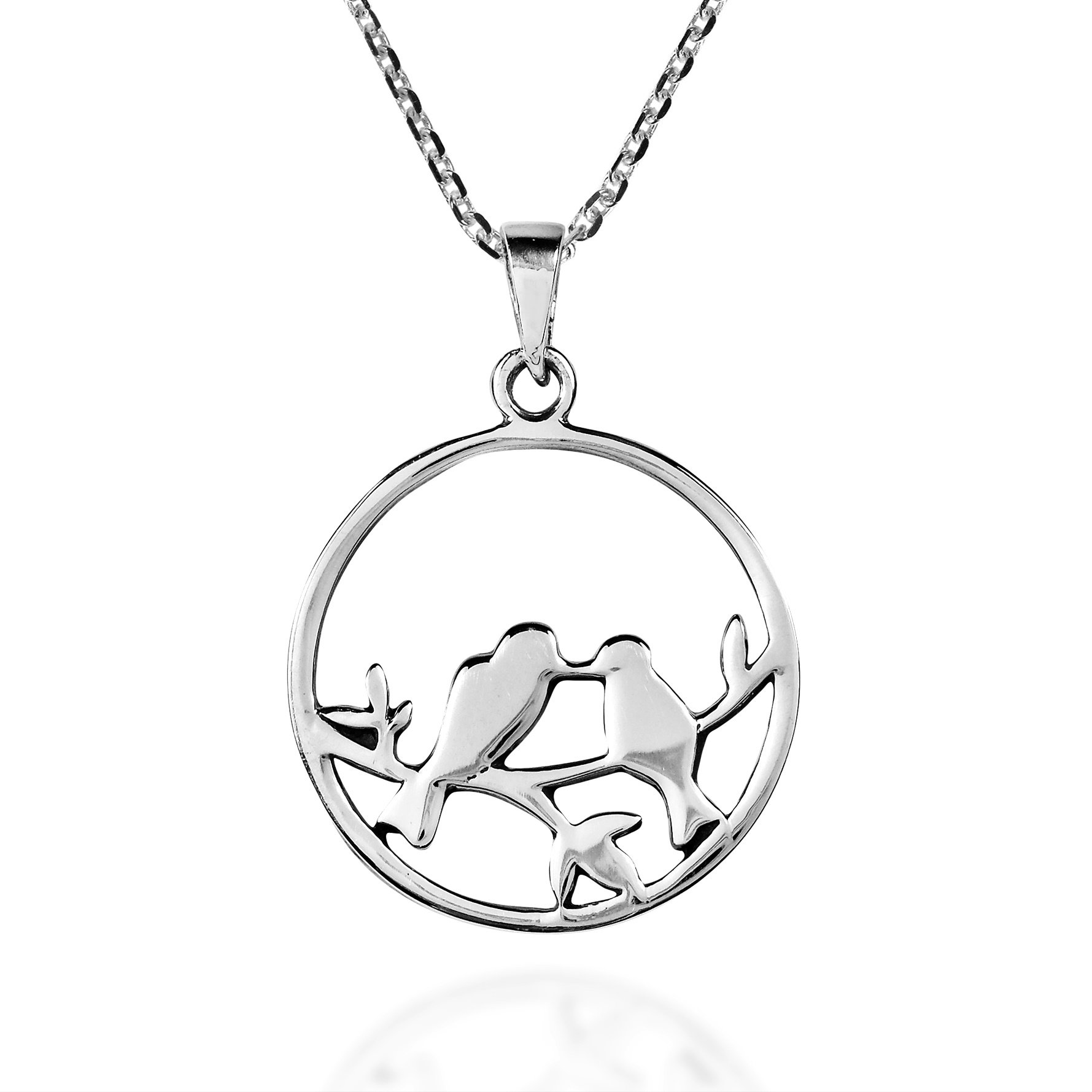 AeraVida Love Birds Kisses on Branch .925 Sterling Silver Necklace