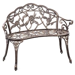 BestMassage Patio banco de jardín bronce Parque Patio muebles aluminio fundido rosa antiguo