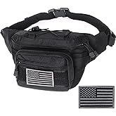 Tactical Fanny Pack, Military Waist Bag Hip Belt Bumbag Utility Bags for Outdoor Hiking Climbing Fishing with U.S Patch (Black)