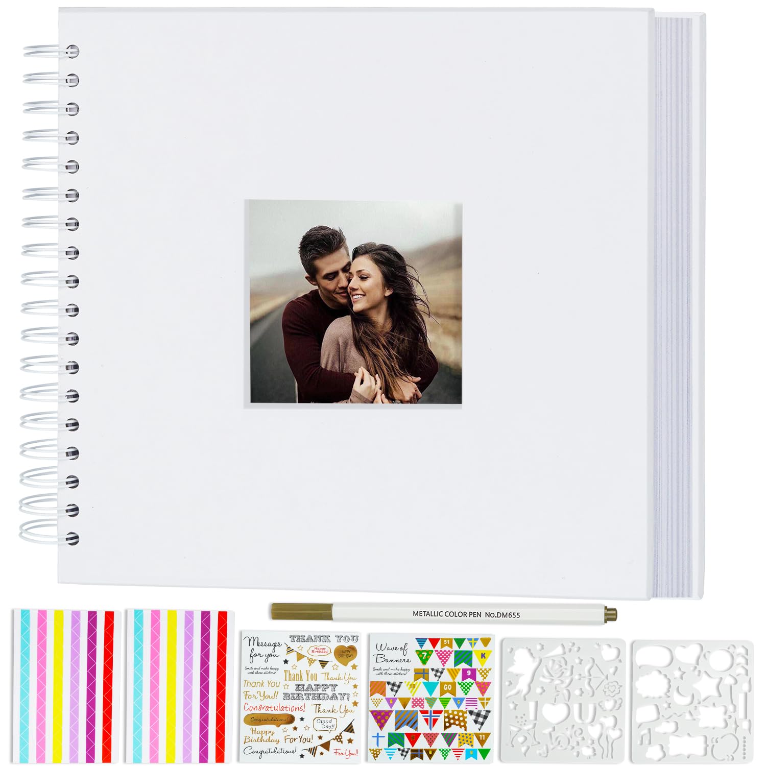 Miaikoe 31.5x31.5 cm DIY Scrapbook Album with Window Hardcover Kraft Blank Paper Scrap Book with 40 Sheets Photo Album for Guest Book, Family Wedding Anniversary (White)