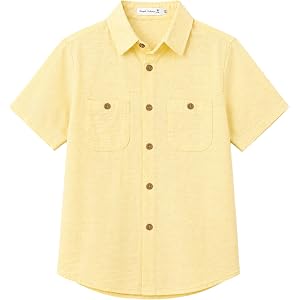 Alix & Belle Boys Linen Blend Button Down Shirt, Short Sleeve Collared Summer Shirt with Chest Pockets