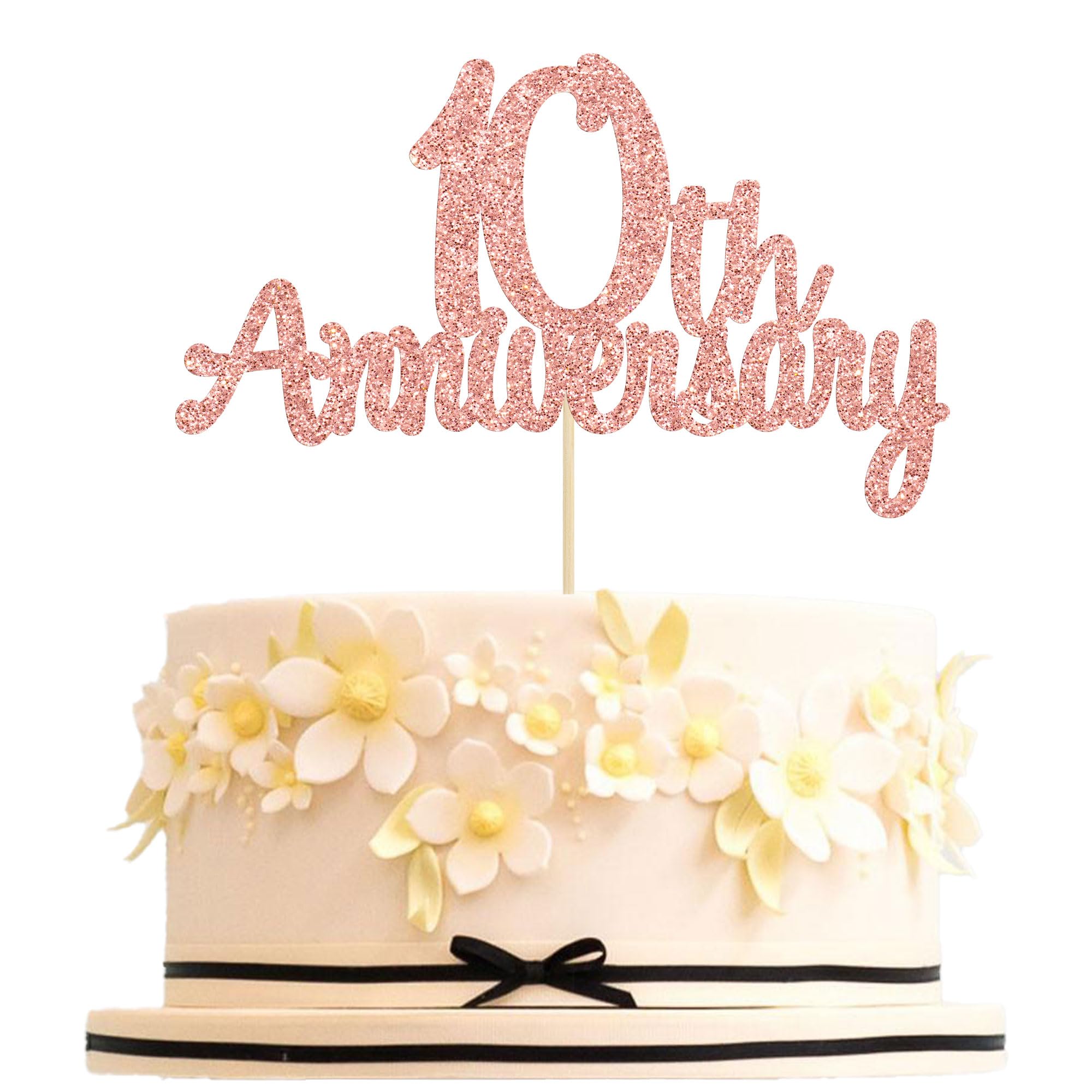 Gyufise Rose Gold Glitter 10th Anniversary Cake Toppers 10th Anniversary Birthday Cake Topper Picks Cake Decoration for Birthday Wedding Anniversary Celebration Supplies
