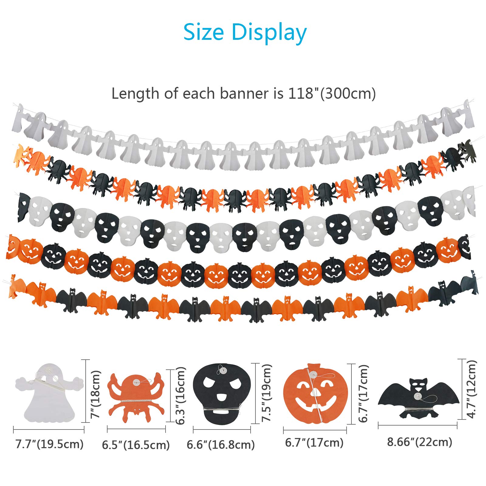 KATOOM 5STK Halloween Banner Halloweendeko Girlande Kürbis Geist Spinne Bat Skull Grusel deko für Karneval Halloween Allerheiligen Geburtstage