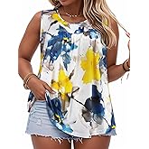 Women Plus Size Tank Top Casual Summer Tops Loose Fit Sleeveless T Shirts Trendy Crewneck Tunic Tees