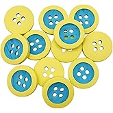 12 Pcs Yellow Buttons for Sewing 0.6 inch Buttons with Blue Side 4-Hole 24L Round Plastic Sew on Heavy Duty Bulk Ideal for Dress Shirt Skirt Pants Uniform Craft DIY Project Decor