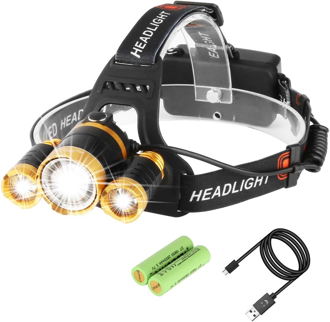 Neolight USB Rechargeable CREE LED Head Torch - Super Bright 5000 Lumens, Zoomable, Waterproof & Comfortable Headlamp Headlight - Perfect for All Outdoor Activities and Home Use (T1)