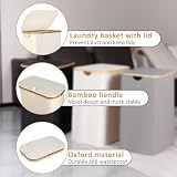 iEGrow 60L Slim Laundry Basket with Lid Bamboo Handles Beige view 4