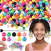TINKRSTUFF 200Pcs 10mm Small Silicone Beads for Hair Braids, Soft Jellyish Pony Hair Beads with 5mm Hole + 50 Rubber Bands and 1 Beader for Braiding, DIY Bracelets Necklaces Crafts (Multicolors)