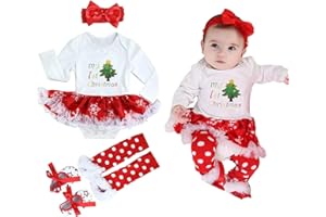 FANCYINN My First Christmas Baby Girl Outfit Tree Tutu Snowflake Romper Set