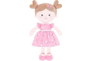 Onetoo Soft Baby Doll for Girls First Baby Doll Plush Rag Doll Sleeping Cuddle Buddy Doll First Baby Doll Plush Rag Doll Wear Love Rose Dress 14"（Milly Series）