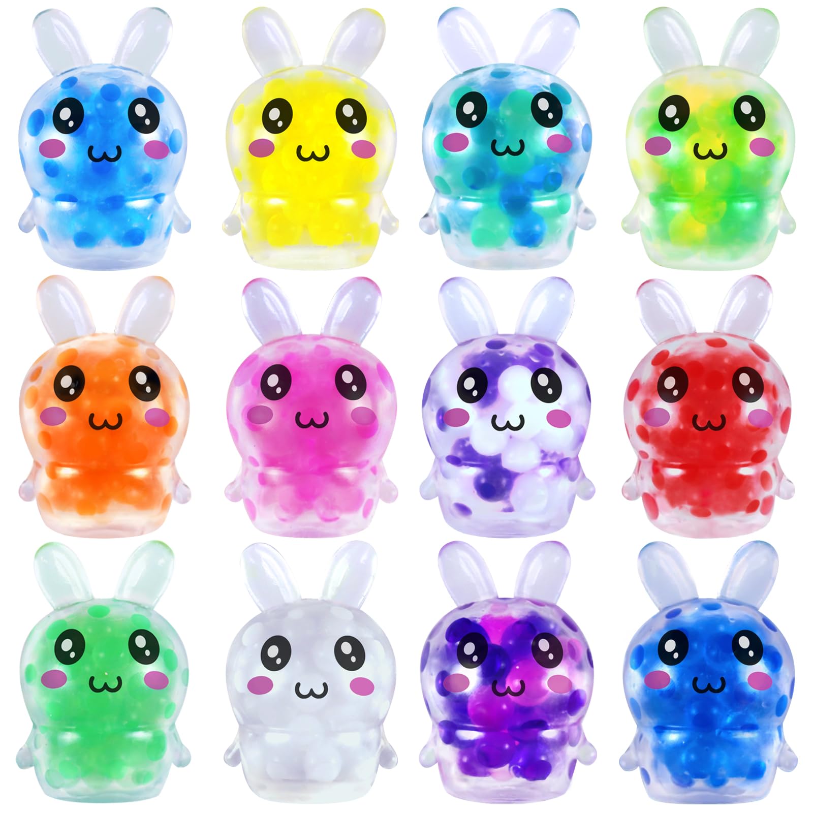 Easter Egg Fillers Bunny Stress Balls, 12 Pcs Mini Bunny Squishy Toys, Easter Basket Stuffers Squishies Fidget Sensory Toy for Kids Girls Boys Teens Toddler Party Favors Supplies Classroom Prize Gifts